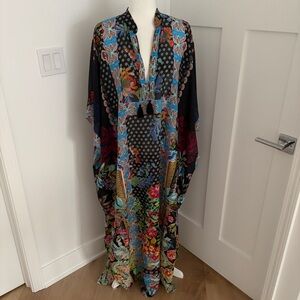 Johnny Was Kimono Duster XL Floral Patchwork Boho Maxi Cotton Silk Tassel*Y13